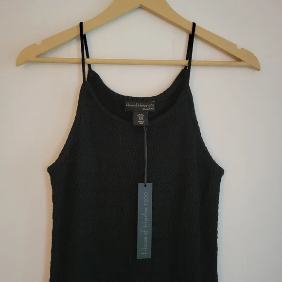 House of Harlow 1960 Nicole Richie Black Crochet Knit Spaghetti Strap Midi Dress - Picture 3 of 10